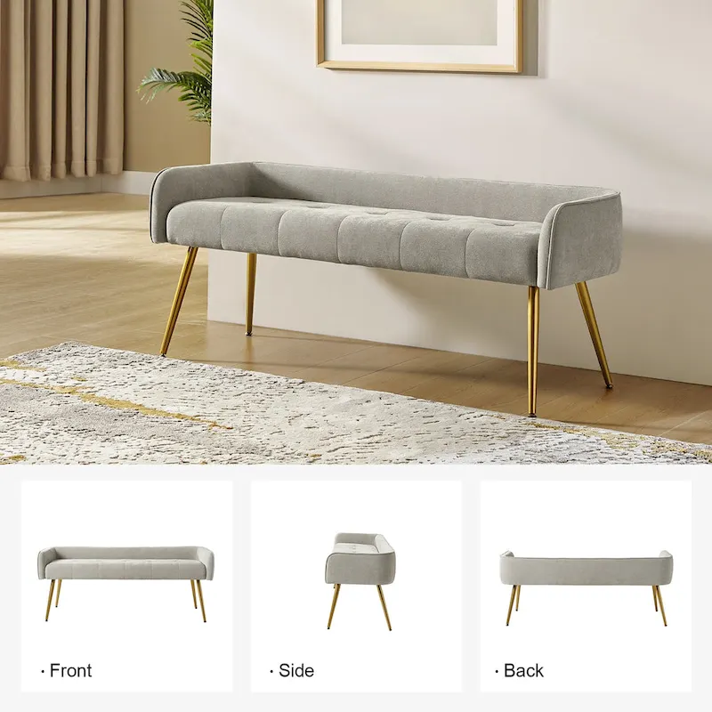 Luis Modern Upholstered Low Back Bench with Sturdy Golden Metal Tapered Leg by HULALA HOME