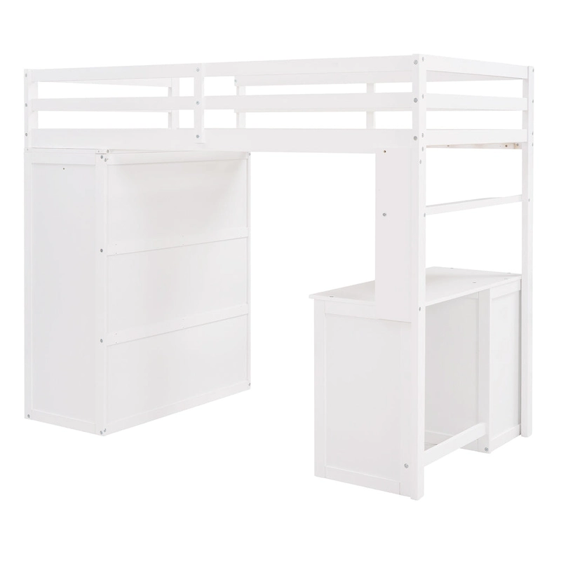 Twin Loft Bed with Study Station and Built-in Wardrobe, Desk & Drawers, 400lb Capacity