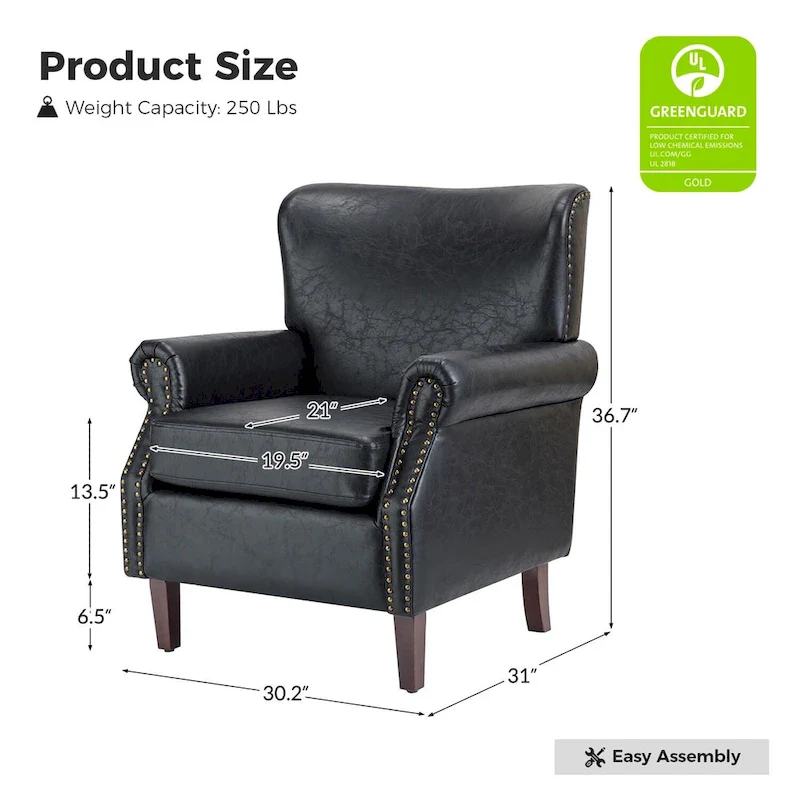 Vegan Transitional Armchair with Rolled Arms Set of 2