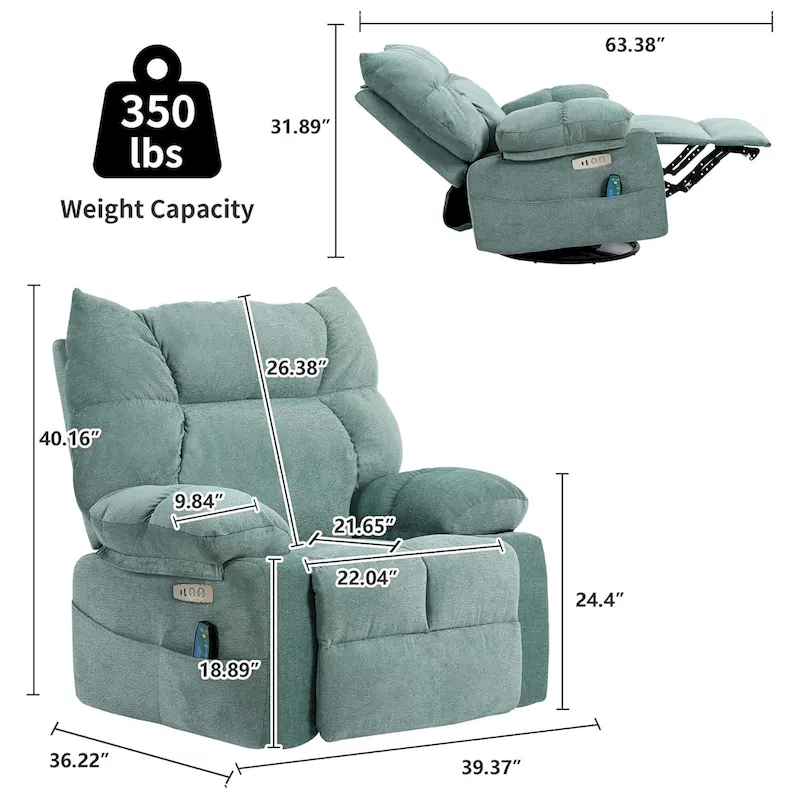 XINMICS Swivel Recliner Chair, Glider Rocking Power Recliner with Massage and Heated