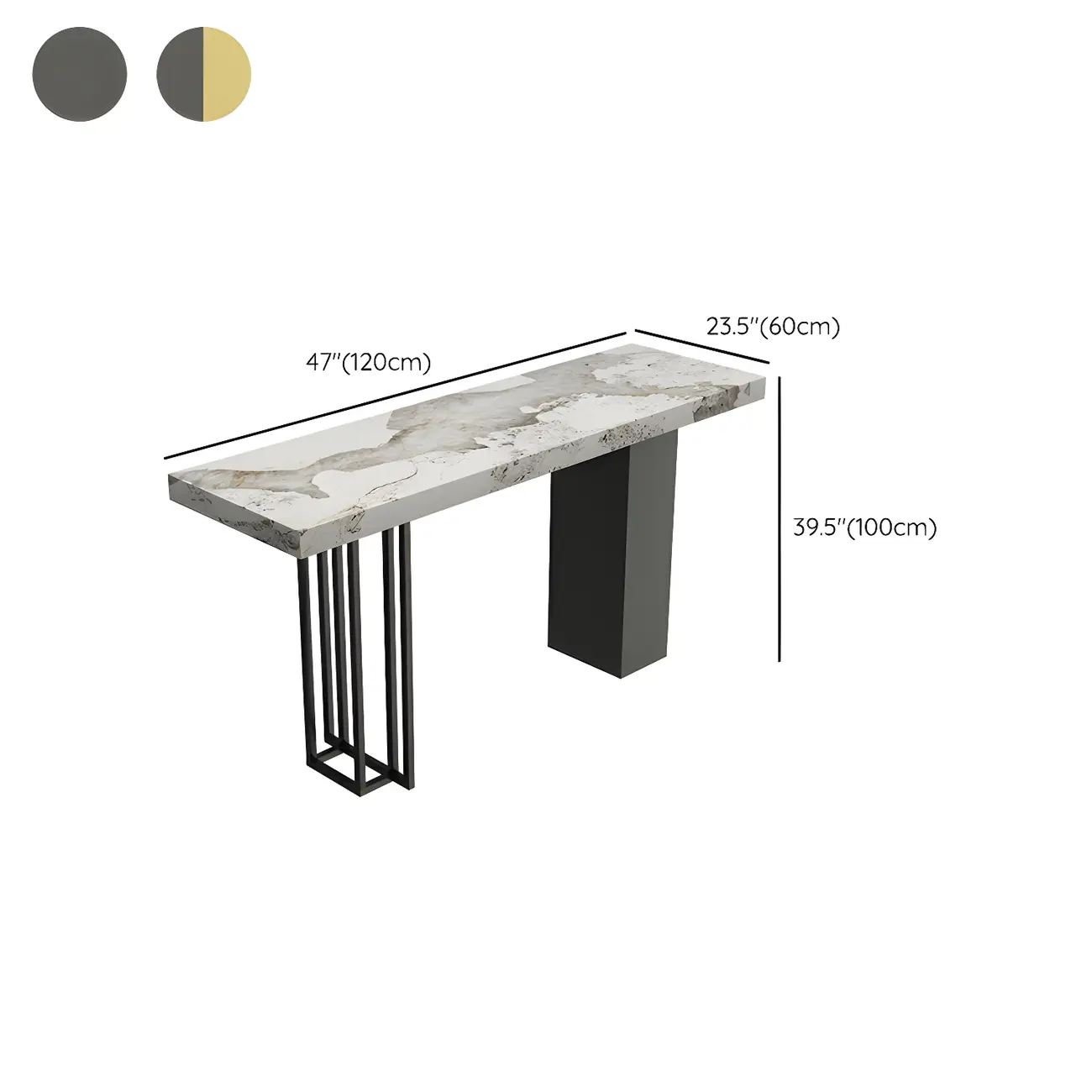 Modern Black Stone Counter Height Metal Rectangular Bar Table