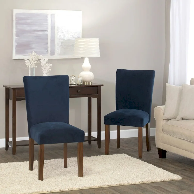 HomePop Classic Velvet Parsons Dining Chair - Dark Navy Blue Velvet (Set of 2)