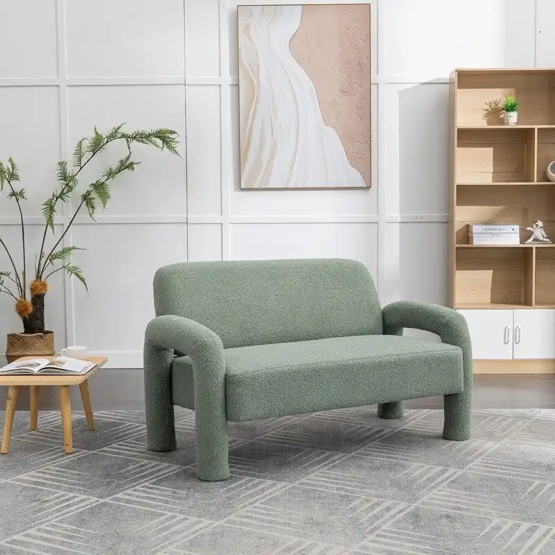 SEYNAR Mid-Century Modern Boucle 51  Solid Wood Curved Sofa