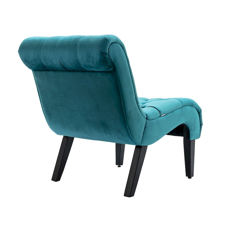 Velvet Armless Accent Chair with Wooden Legs and Thick Cushioned Seat