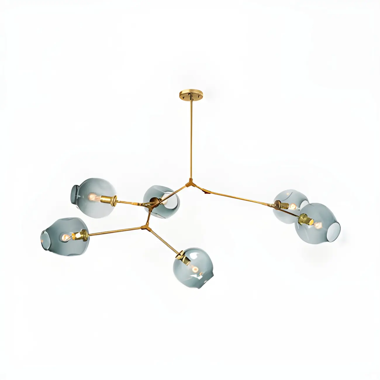 Industrial Sputnik Chandelier with Clear Blue Glass Globes