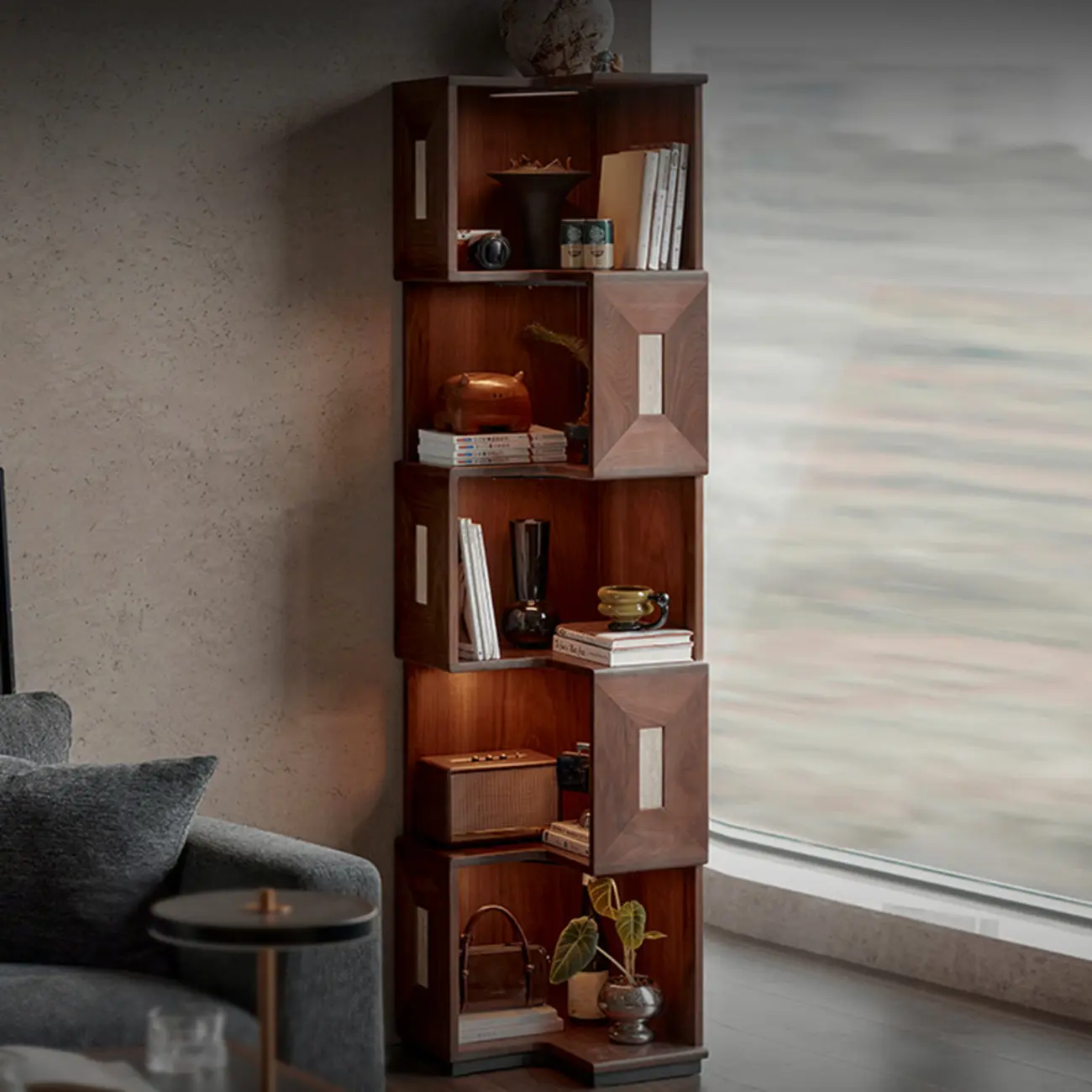 Modern Sepia Wooden Nook Cabinet for Living Room Décor