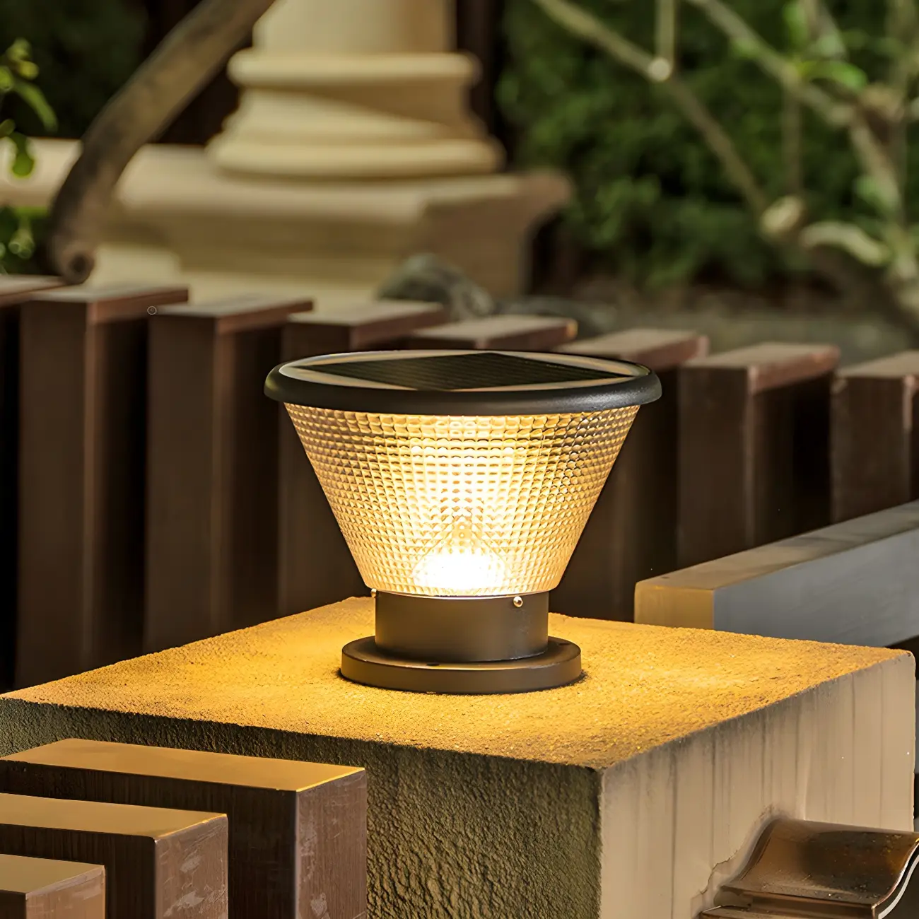 Modern Black Textured Pyramid Outdoor Post Lights