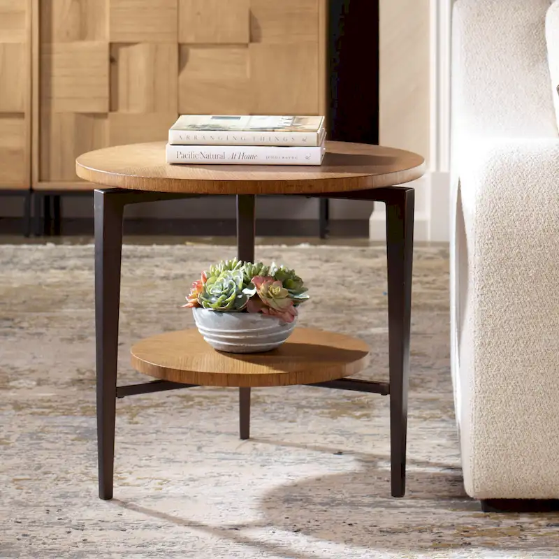 2-Tier Round Top Side Table - 26.5 - Brown