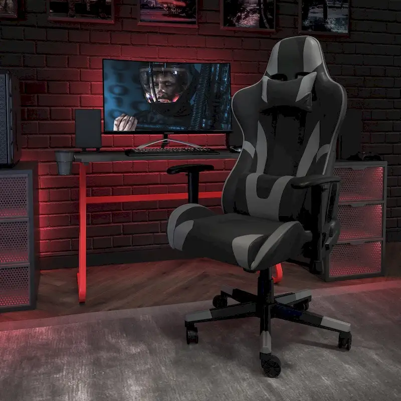 Racing Gaming Ergonomic Chair with Fully Reclining Back in Red LeatherSoft