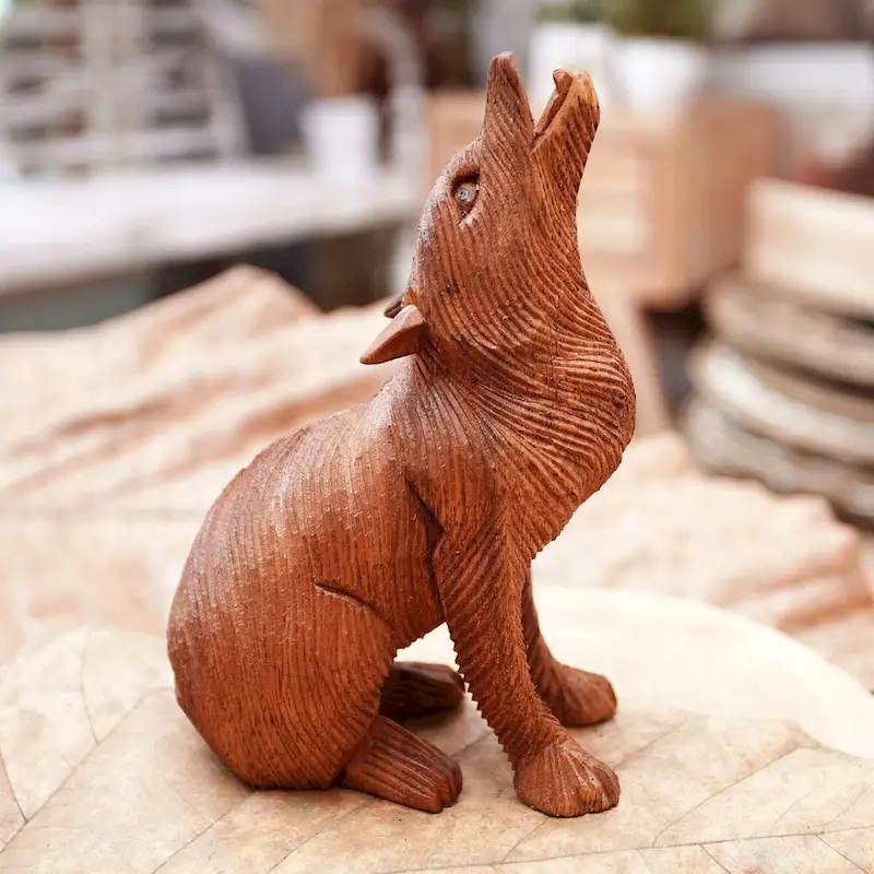 Novica Handmade Northern Howl Wood Statuette