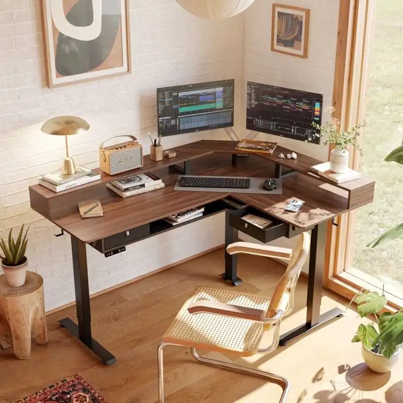 63 Inch L-Shaped Electric Height Adjustable Standing Desk