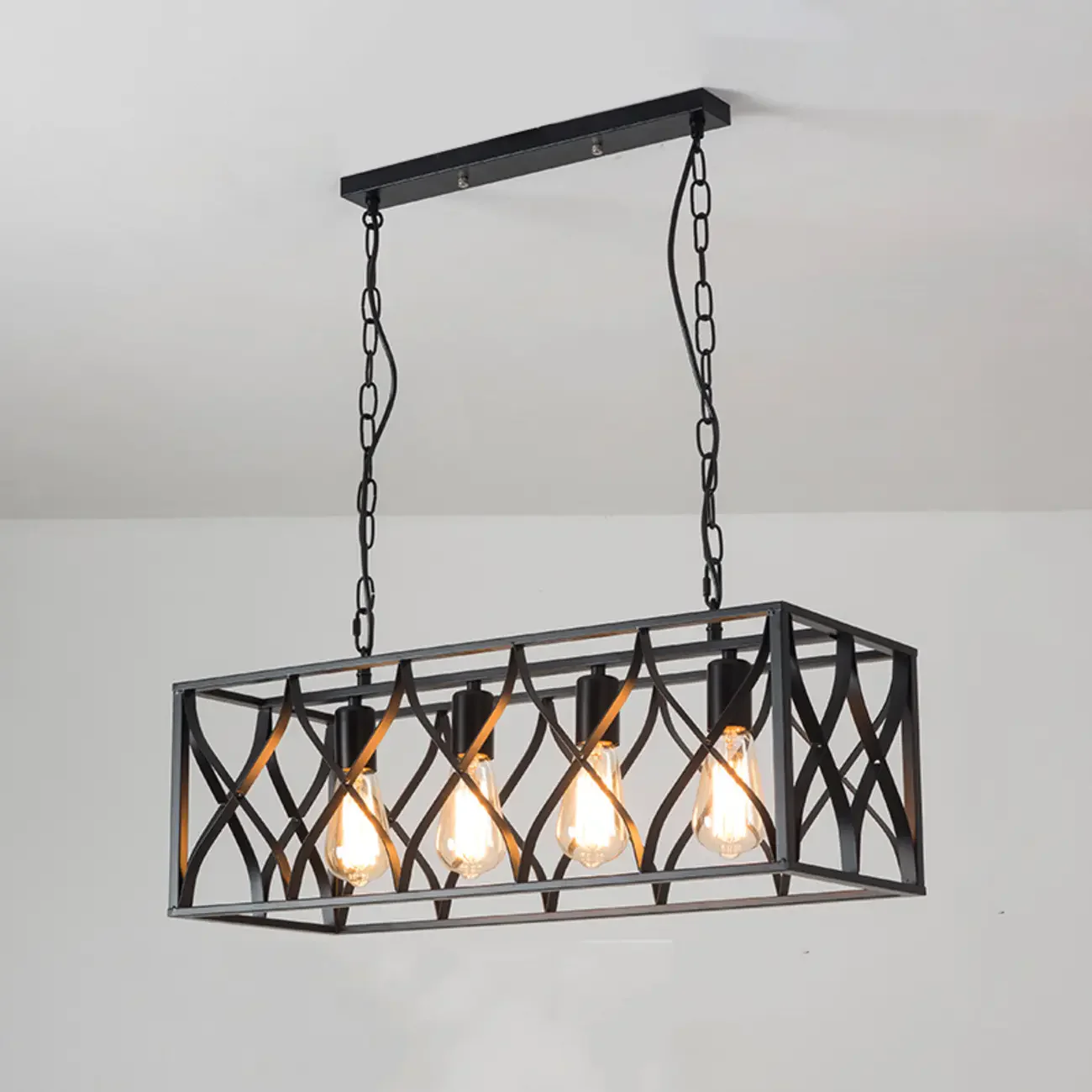 Industrial Rectangle Black 4-Light Kitchen Island Light