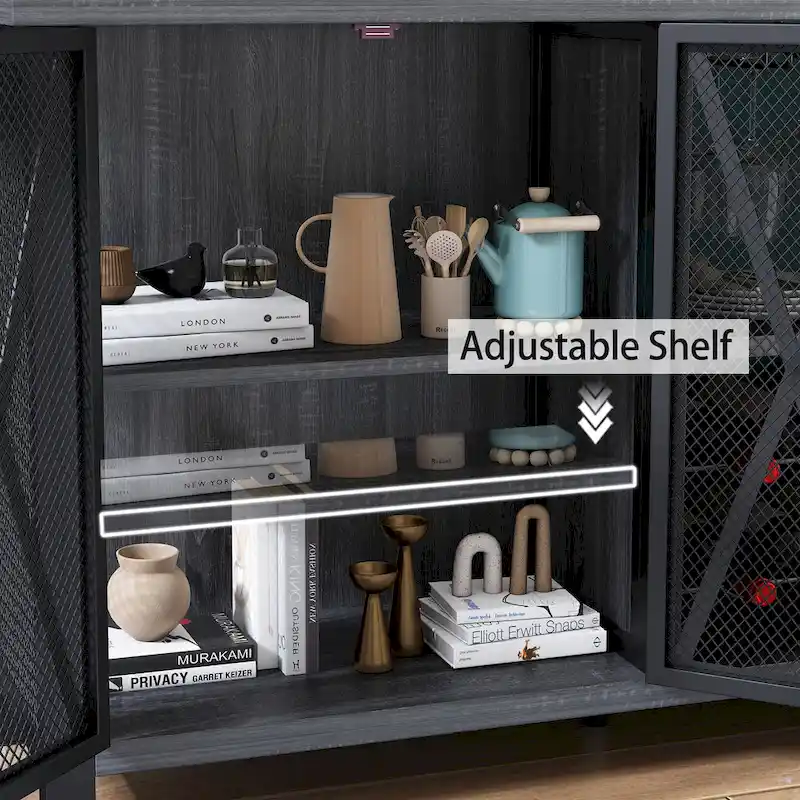 Myhozm Buffet Bar Cabinet with Wine Rack, Modern Buffet/Sideboard Wine Bar Dining Server, Grey/Brown