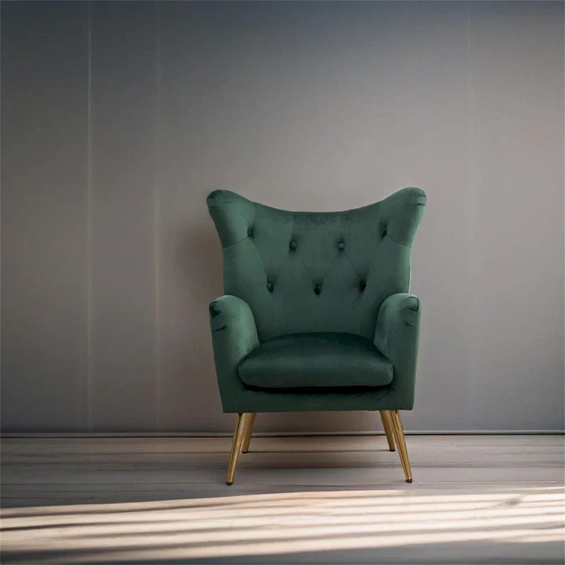 Velvet Button-Tufted Wing Back Accent Chair