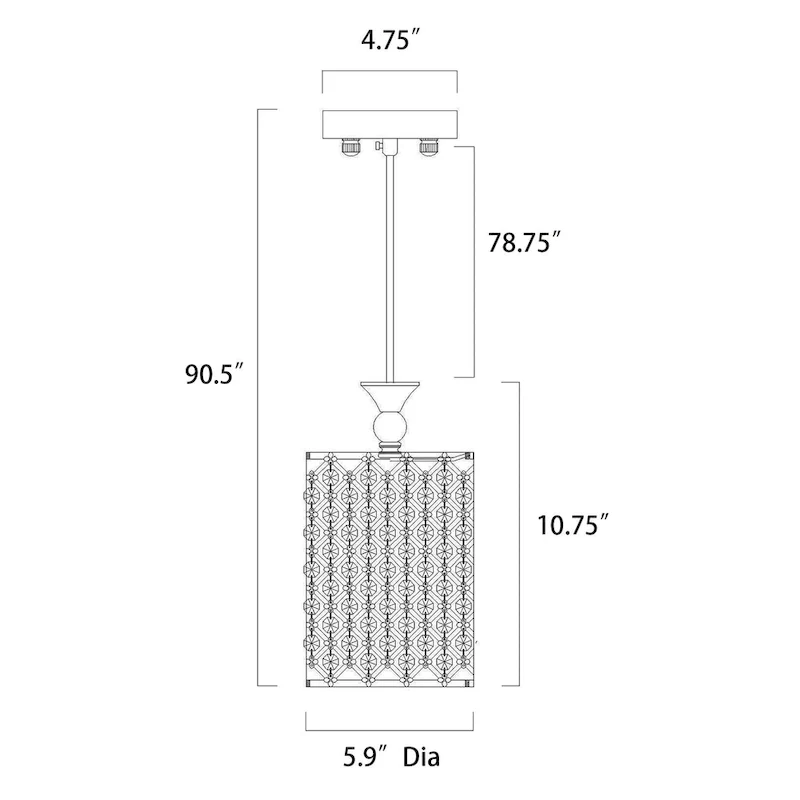 Chrome 1-Light Round Beaded Drum Pendant with Crystals