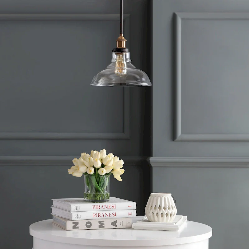 SAFAVIEH Lighting Gemma Adjustable 1-Light Led Dark Grey Pendant - 11  W x 11  D x 16.5-46.5  H