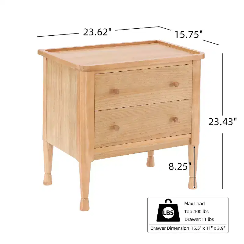 Modern Wooden 2-Drawer Nightstand with Tray Top