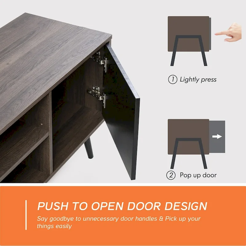 WAMPAT Mid Century Modern TV Stand 61.6 inch Black & Grey