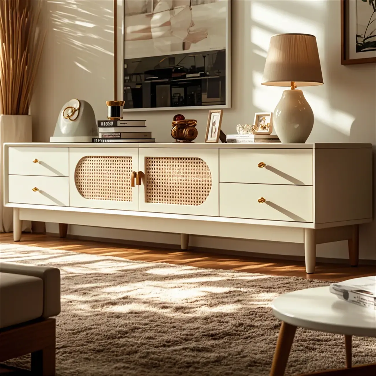 Elegant Wooden TV Stand with 4-Drawers for Living Room