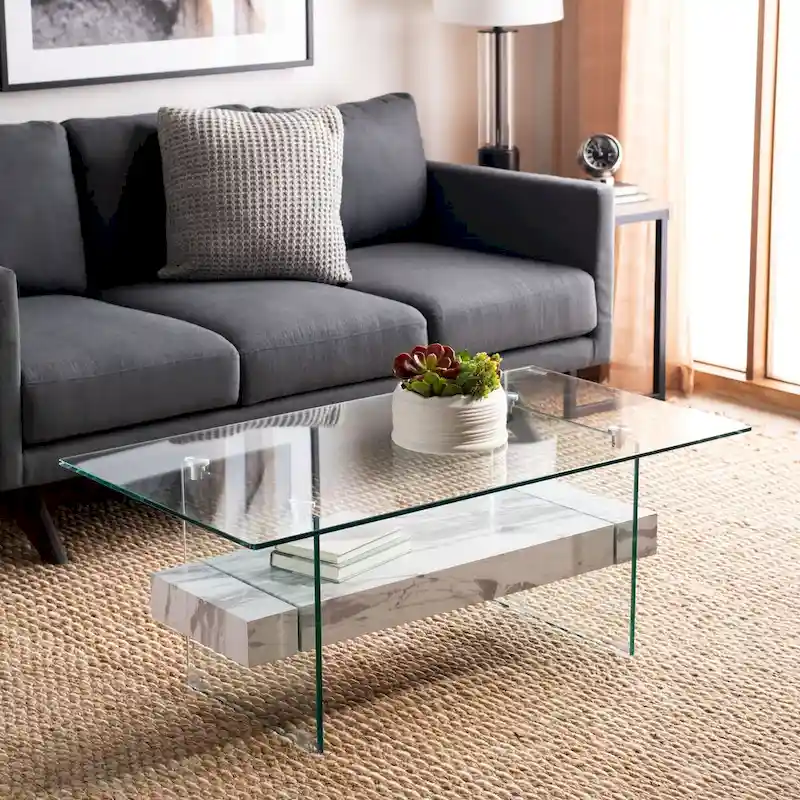 SAFAVIEH Gennie Modern Glass Coffee Table - 43.3  x 23.6  x 16.5  - 43Wx24Dx17H
