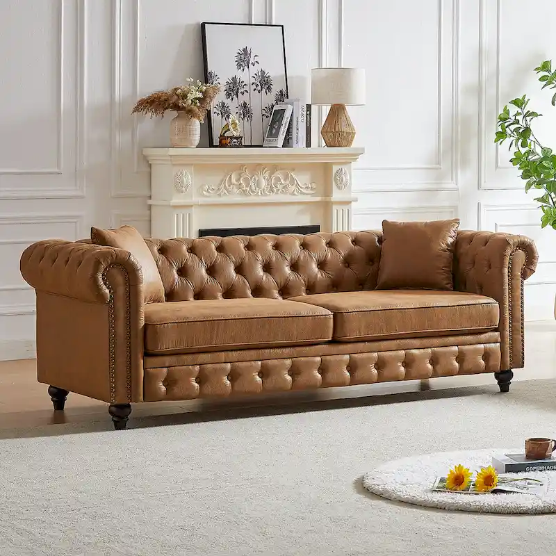 Chesterfield 85.5 Tech Fabric 3-seater Sofa with Cushions