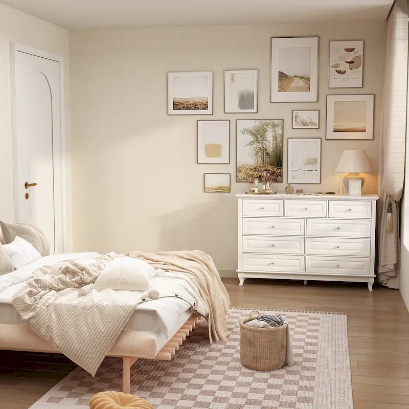 9-Drawer Dresser with Solid Wood Legs Chest Of Drawers Lacquer Console