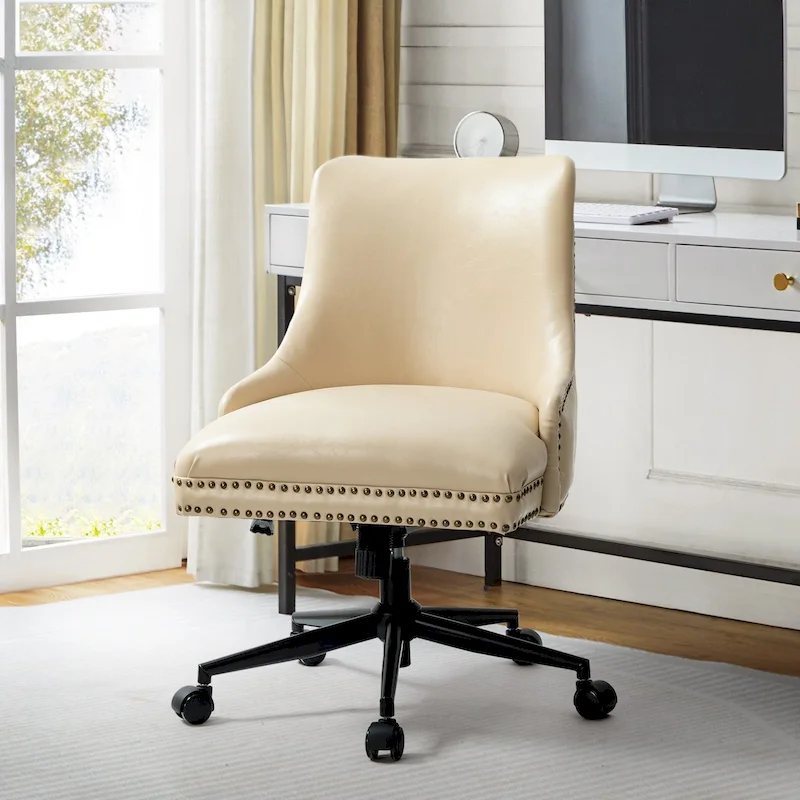 Faux Leather Swivel Office Chair - Mid-Back with Nailhead Trim - 250 lbs Capacity