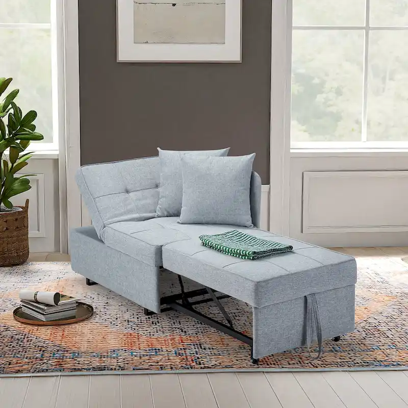 EROMMY Sleeper Sofa Chair Bed , Adjustable Backrest Pull Out Sofa Bed with Faux Linen Sofa Fabric