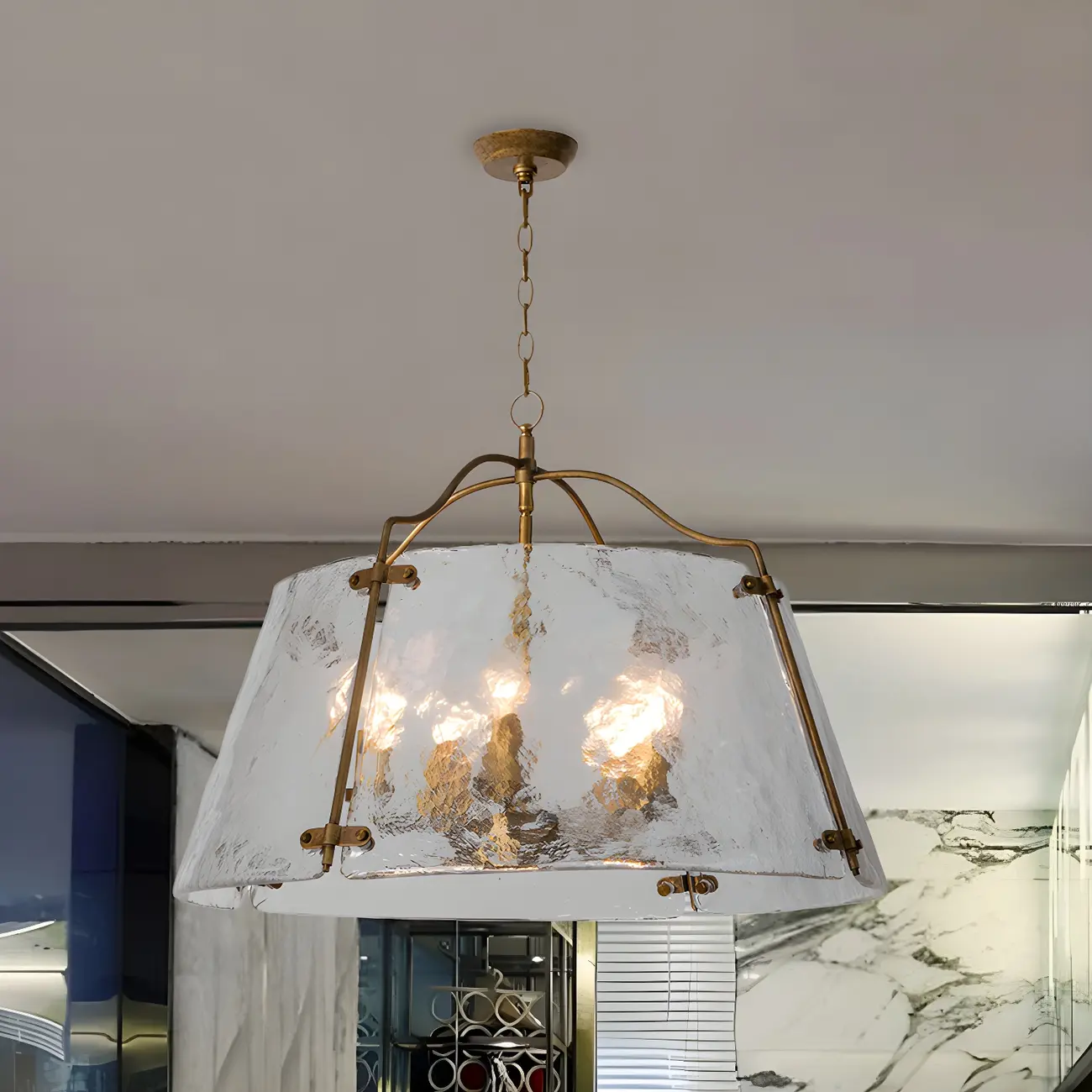 Modern Conic Gold White Ceramics Painting Down Chandelier