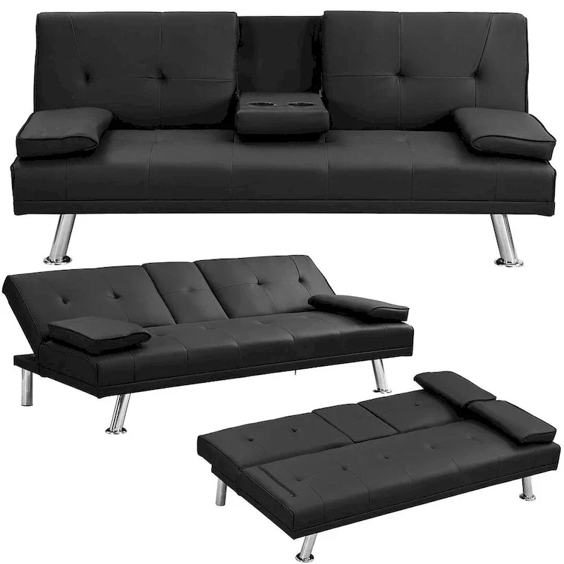 Modern Convertible Adjustable Sofa Bed - Faux Leather Recliner Double Sofa