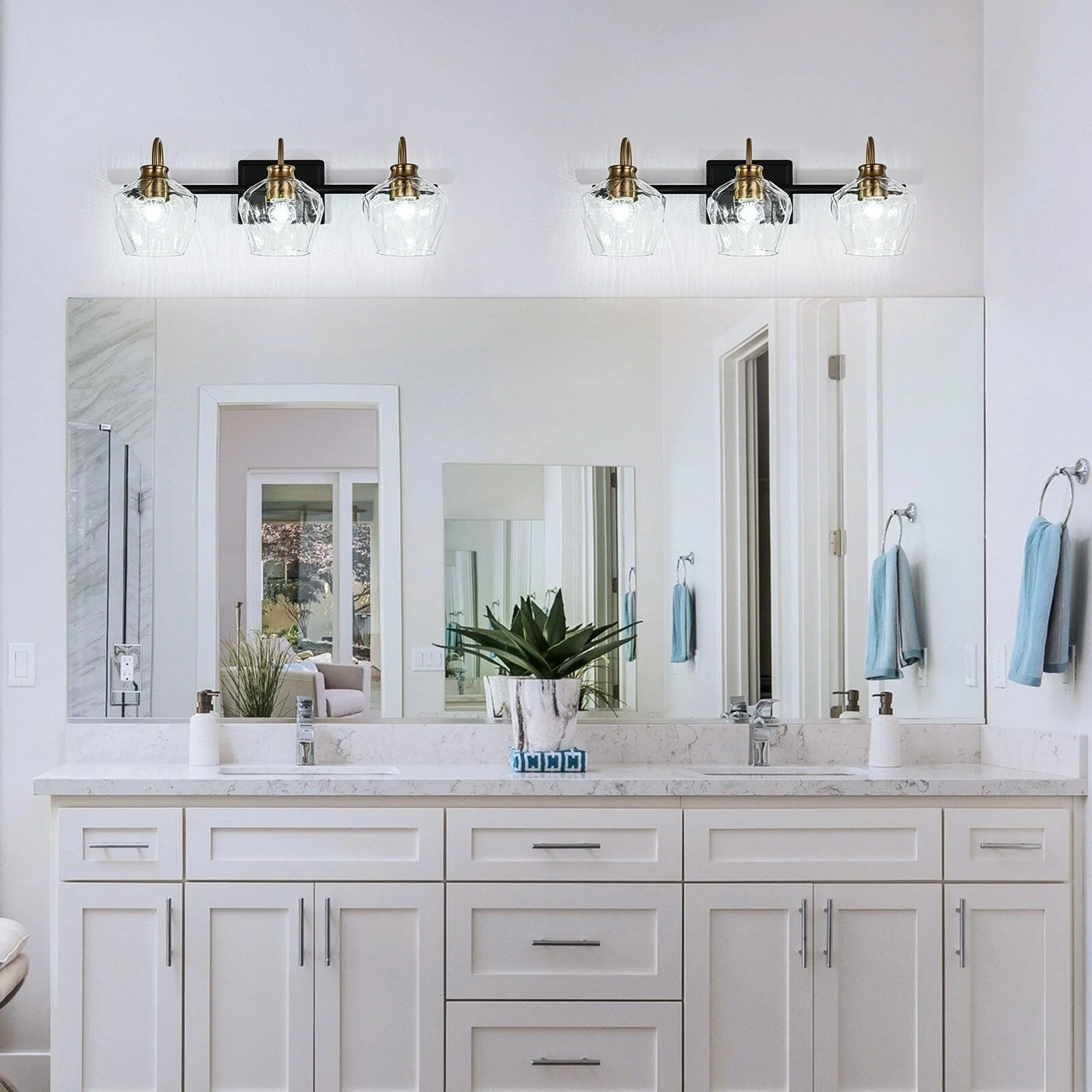 Modern 3/4-lights Bathroom Dimmable Vanity Lights Wall Sconces with Glass Shade