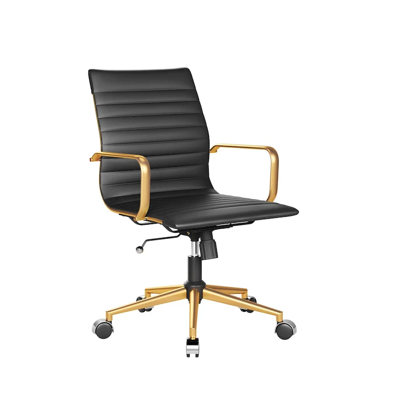 Ribbed Leatherite Office Chair with Chrome Frame, L-Shaped Arms and Swivel Base – Grey / White / Terracotta / Green / Brown / Black / Navy Blue / Gold & Navy Blue / Gold & Black / Gold & White, for 1 Person