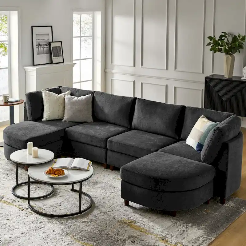 Mattia Modern Under-seat Storage Sectional Sofa with Round Table and Solid Wood Legs by HULALA HOME