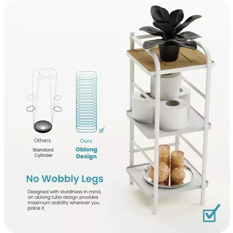 White 3-Shelf Freestanding Steel & Bamboo Storage Rack