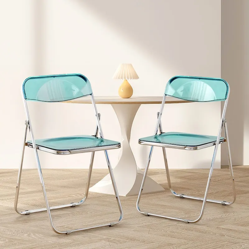 Transparent Acrylic Stackable Folding Dining Chair w/ Metal Frame, Single - 29.1(H) x 18.1(W) x 18.5(D)