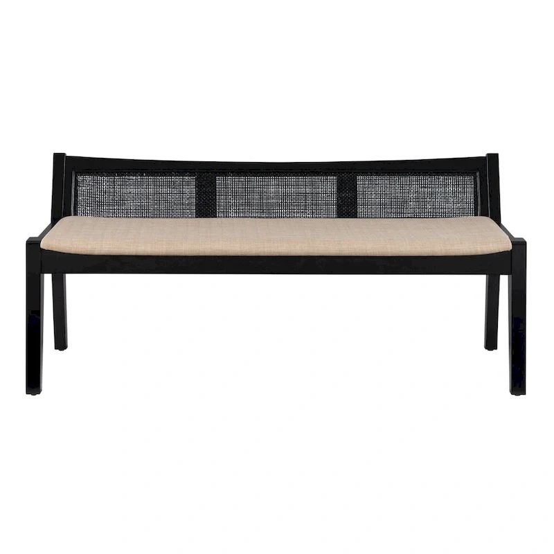 Low Profile Framed Woven Rattan Cane Bench - 52.5   - Black