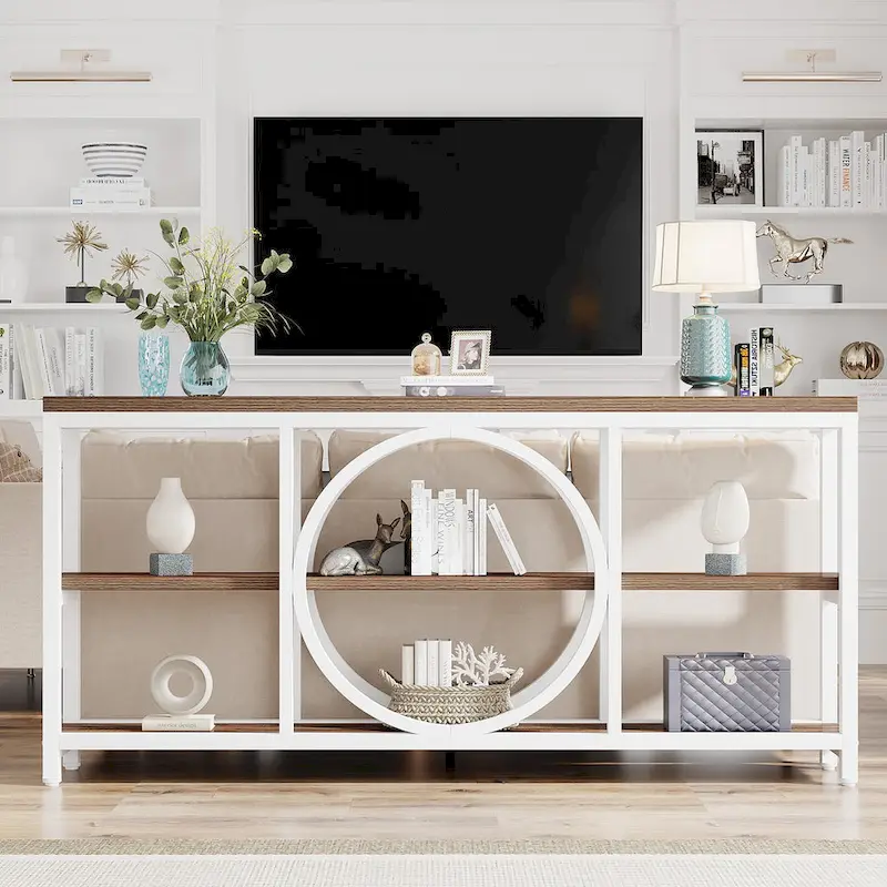 70.9 inch Extra Long Console Table with 3 Tier Wood Storage Shelves