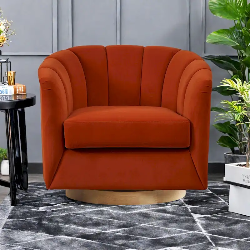 Fabric Swivel Chair with 360 Rotation, Wooden Base and 350lb Weight Capacity