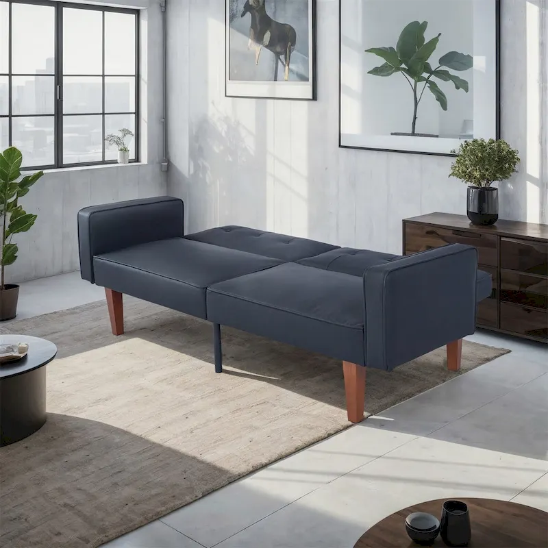 Convertible Sofa Bed Adjustable Fabric Couch Sleeper Modern Recliner Reversible Loveseat Folding Daybed Guest Bed with 2 Pillows