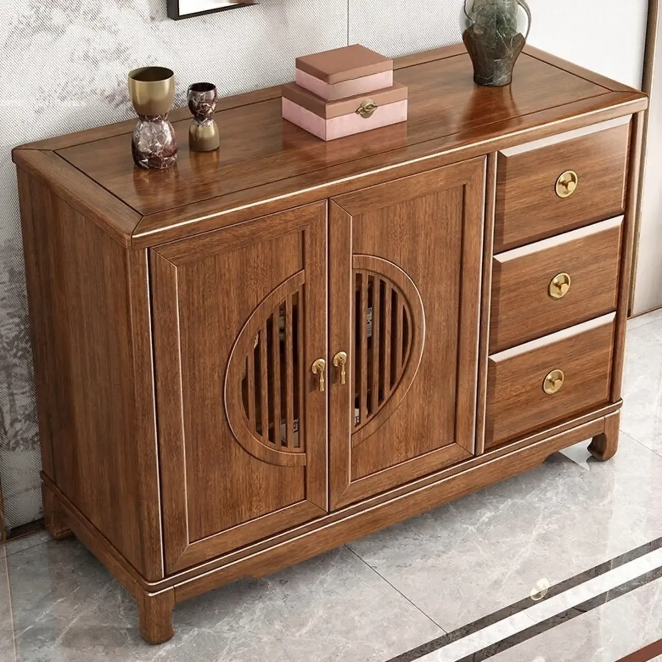 Traditional Wooden Sideboard with Cabinet & Drawer in Walnut