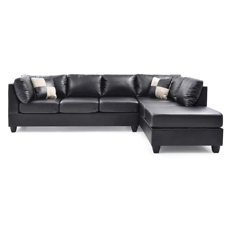 Malone 111 in. Faux Leather 4-Seater Sectional Sofa with 2-Throw Pillow - 111L x 78W x 34H