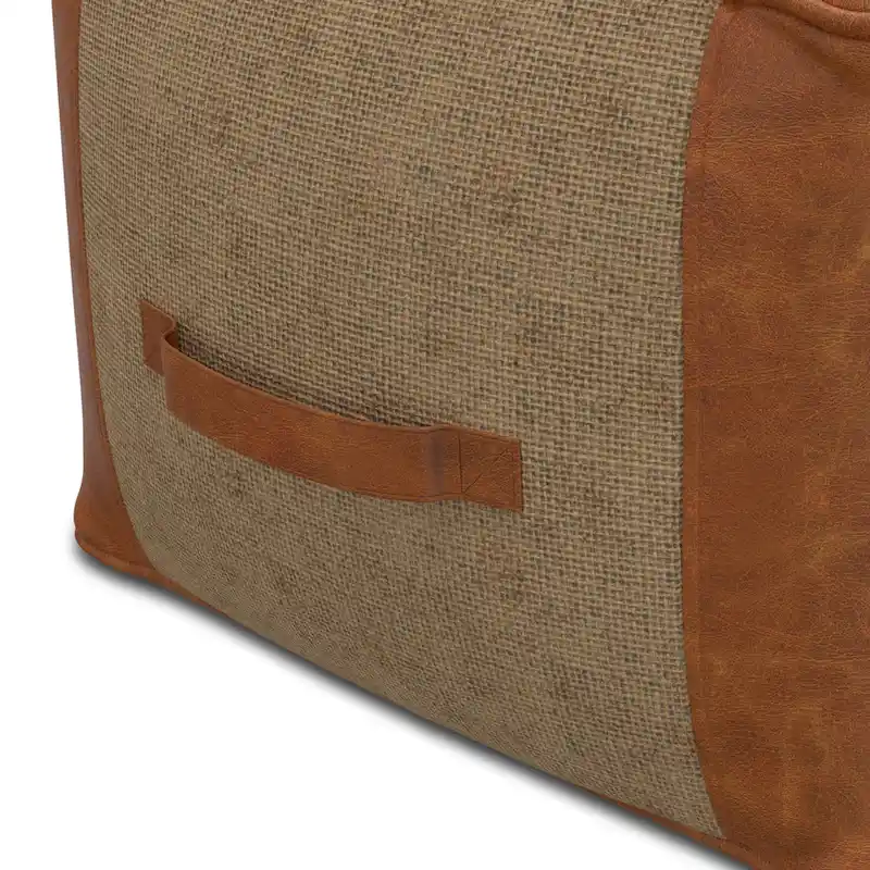 WYNDENHALL Castlebridge Boho Square Pouf in Tan Genuine Leather