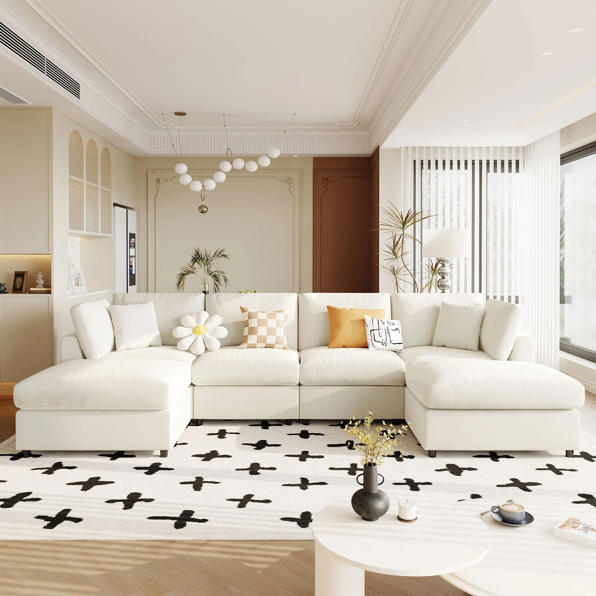 Modern Modular Chenille U-Shaped Sectional Sofa with Two Ottomans