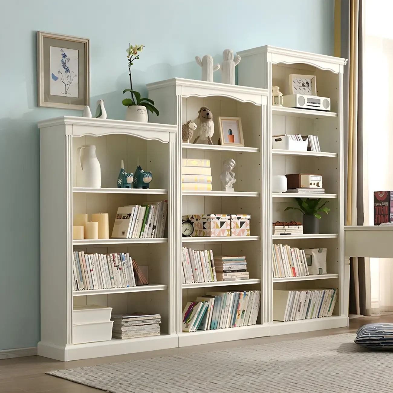Classic Simple White Rectangular Wood Bookcase