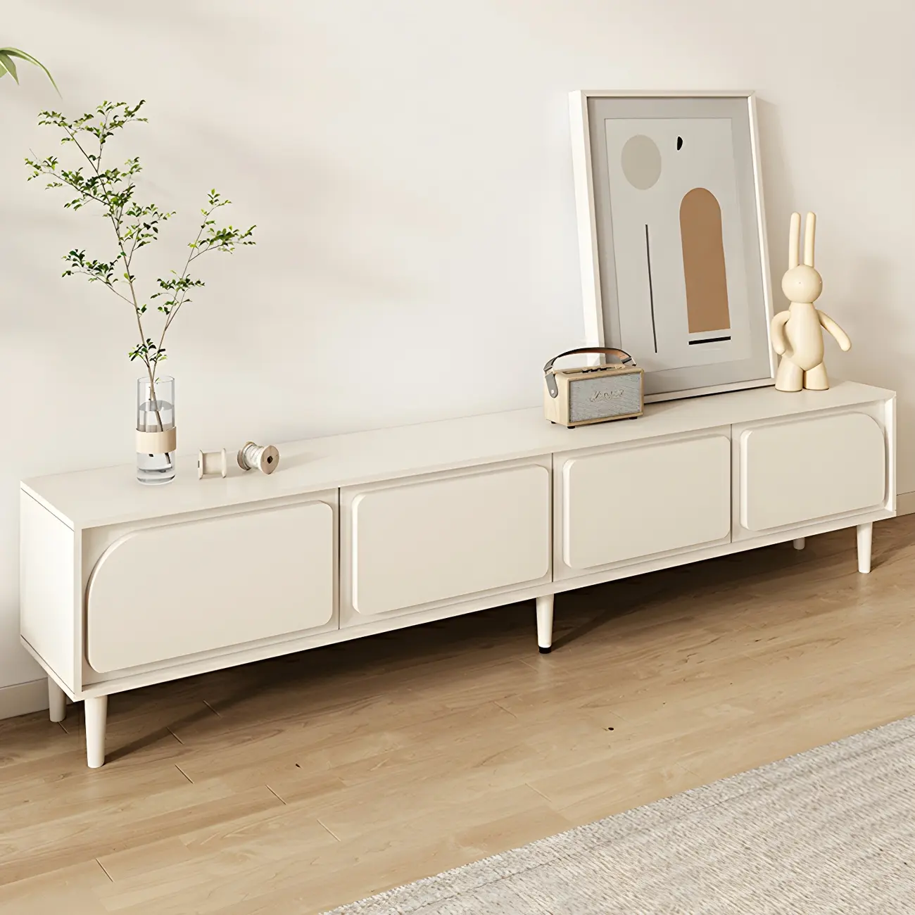 79 White Modern Wood Cable Management TV Stand with Legs