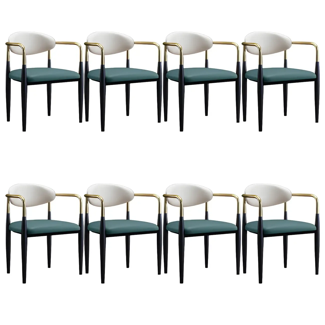 Curved Metal Legs Faux Leather Armrest Dining Chair