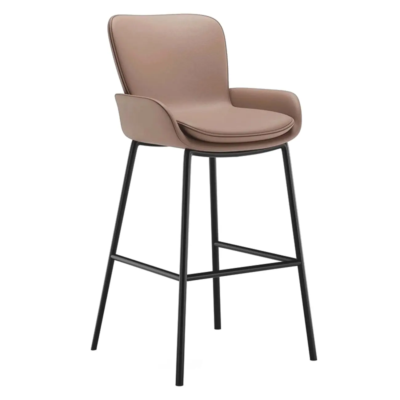 Simple Beige Leather Counter Bar Stools with Back