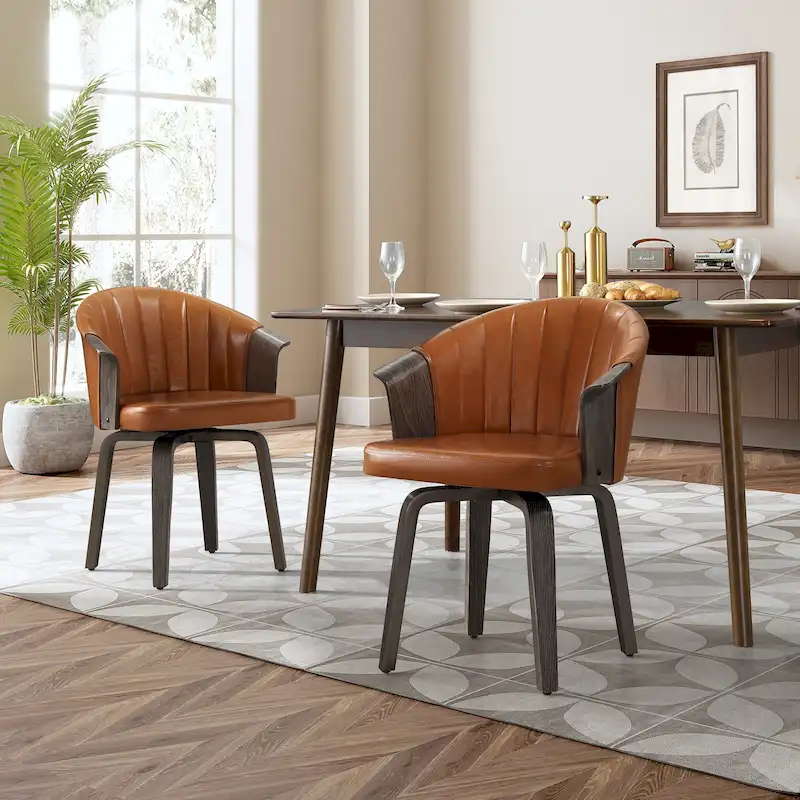 Bentwood and PU Swivel Dining Chairs (Set of 2)