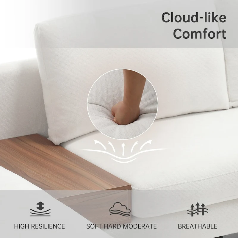 Modular U-shaped Linen Reversible Sofa with a Wooden Side Table Box and Reversible Design