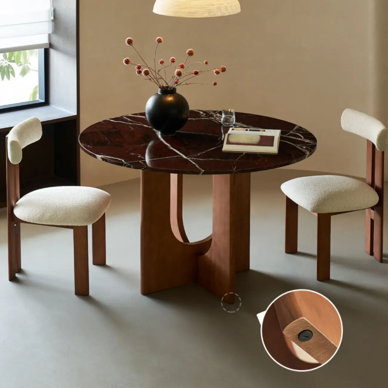 Modern Round Marble Top Pedestal Dining Table